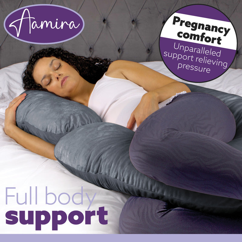Aamira Aamira Pregnancy Pillow | Dark Grey Memory Foam Maternity Cushion C Shaped
