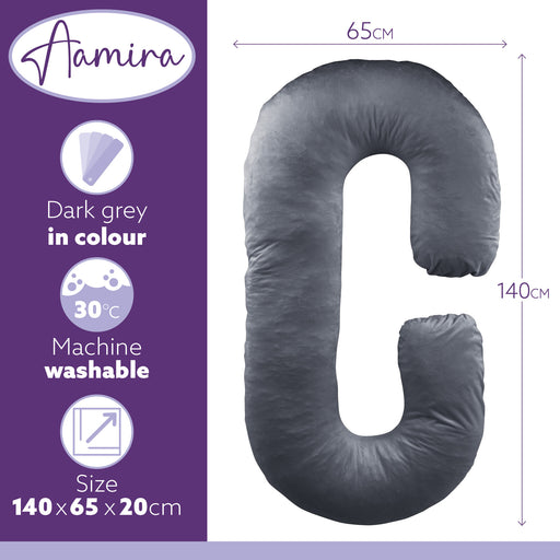 Aamira Aamira Pregnancy Pillow | Dark Grey Memory Foam Maternity Cushion C Shaped