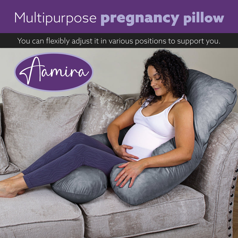 Aamira Aamira Pregnancy Pillow | Dark Grey Memory Foam Maternity Cushion J Shaped