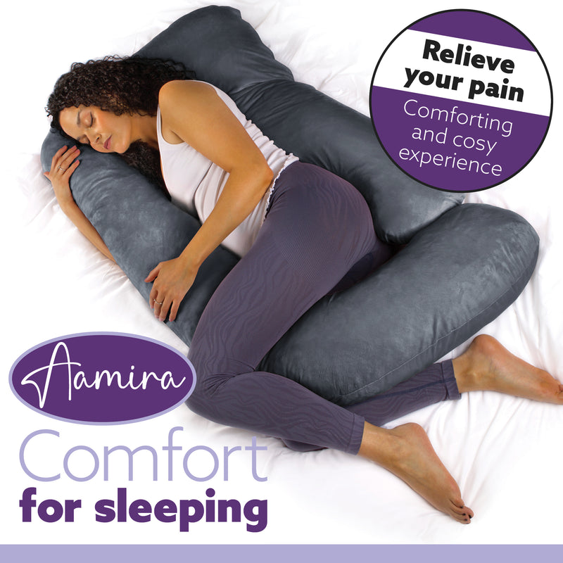 Aamira Aamira Pregnancy Pillow | Dark Grey Memory Foam Maternity Cushion J Shaped