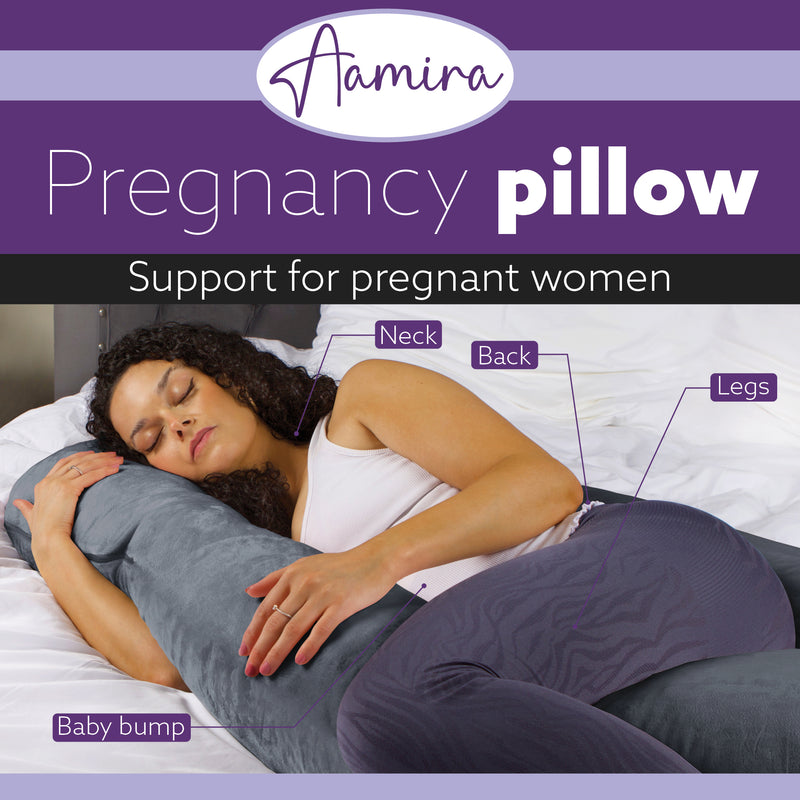 Aamira Aamira Pregnancy Pillow | Dark Grey Memory Foam Maternity Cushion J Shaped