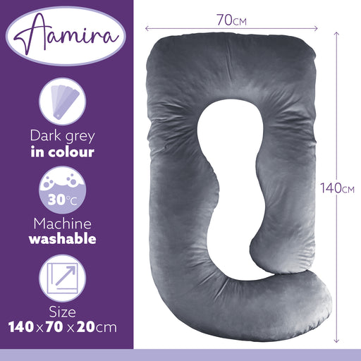 Aamira Aamira Pregnancy Pillow | Dark Grey Memory Foam Maternity Cushion J Shaped