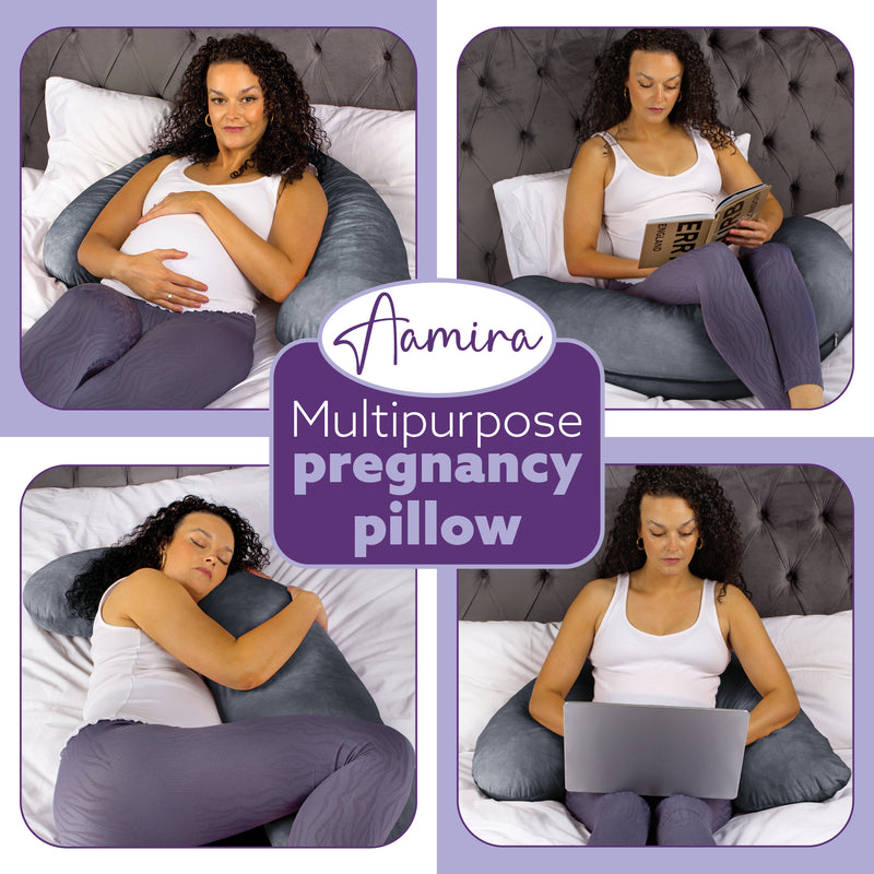 Aamira Aamira Pregnancy Pillow | Grey Memory Foam Maternity Cushion L Shaped