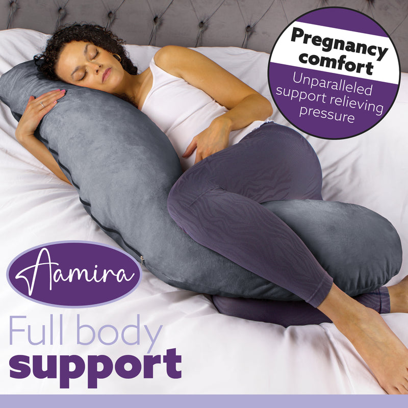 Aamira Aamira Pregnancy Pillow | Grey Memory Foam Maternity Cushion L Shaped