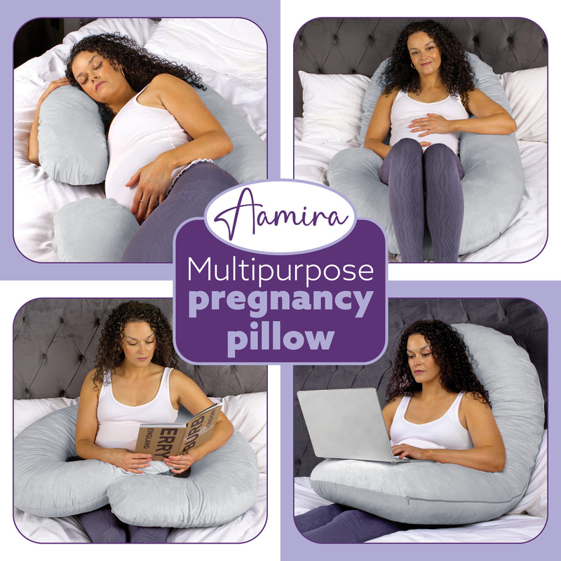 Aamira Aamira Pregnancy Pillow | Light Grey Memory Foam Maternity Cushion C Shaped