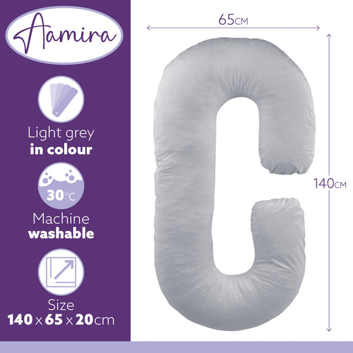 Aamira Aamira Pregnancy Pillow | Light Grey Memory Foam Maternity Cushion C Shaped