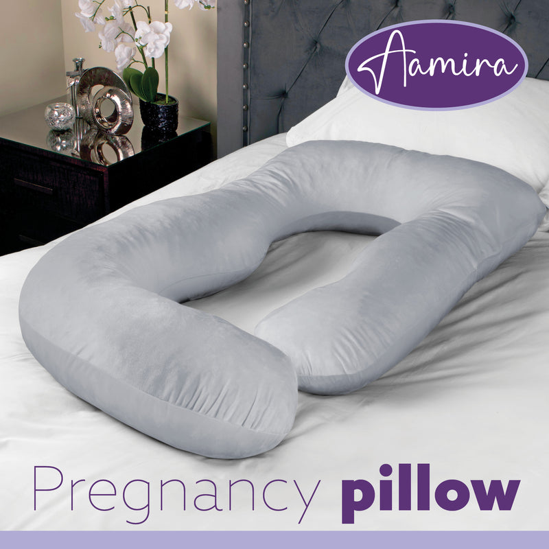 Aamira Aamira Pregnancy Pillow | Light Grey Memory Foam Maternity Cushion J Shaped