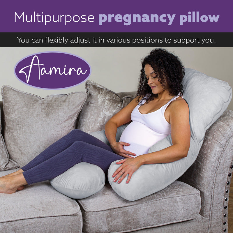 Aamira Aamira Pregnancy Pillow | Light Grey Memory Foam Maternity Cushion J Shaped