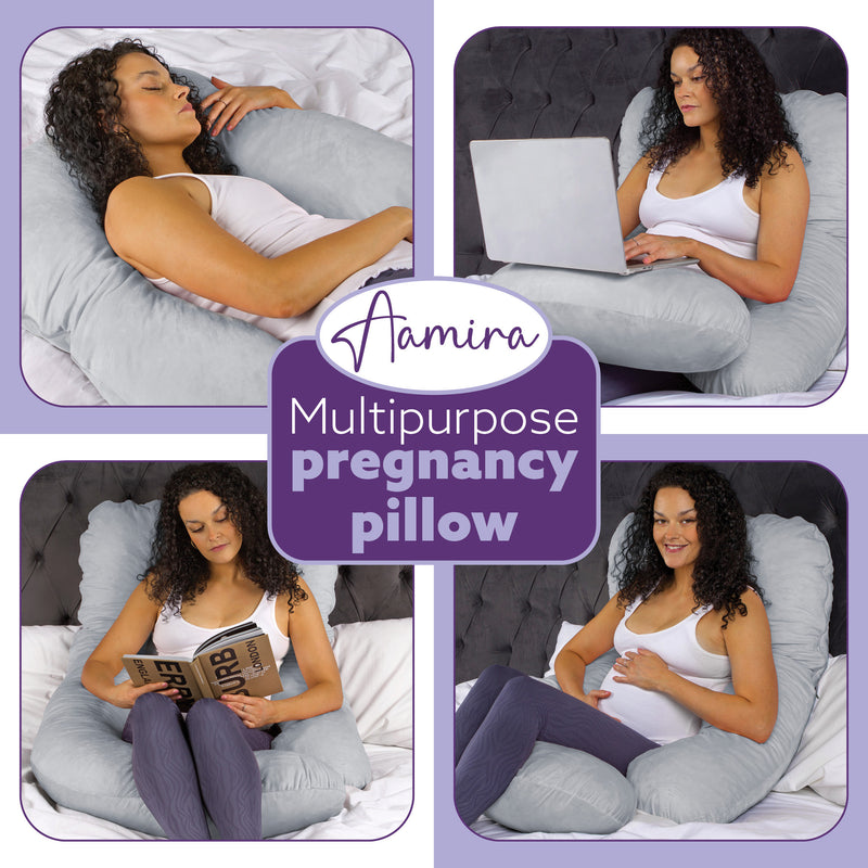 Aamira Aamira Pregnancy Pillow | Light Grey Memory Foam Maternity Cushion J Shaped