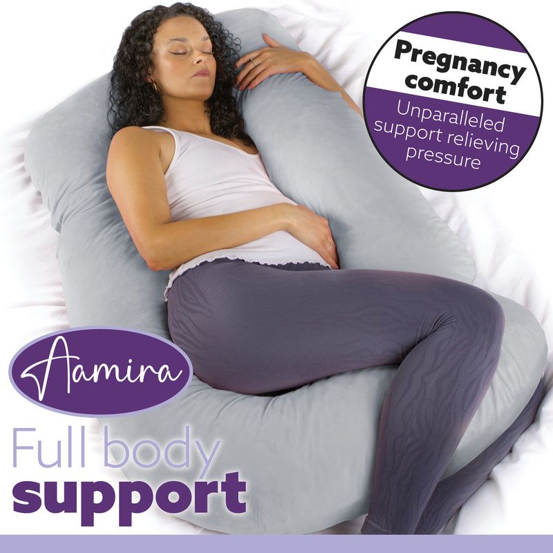 Aamira Aamira Pregnancy Pillow | Light Grey Memory Foam Maternity Cushion J Shaped