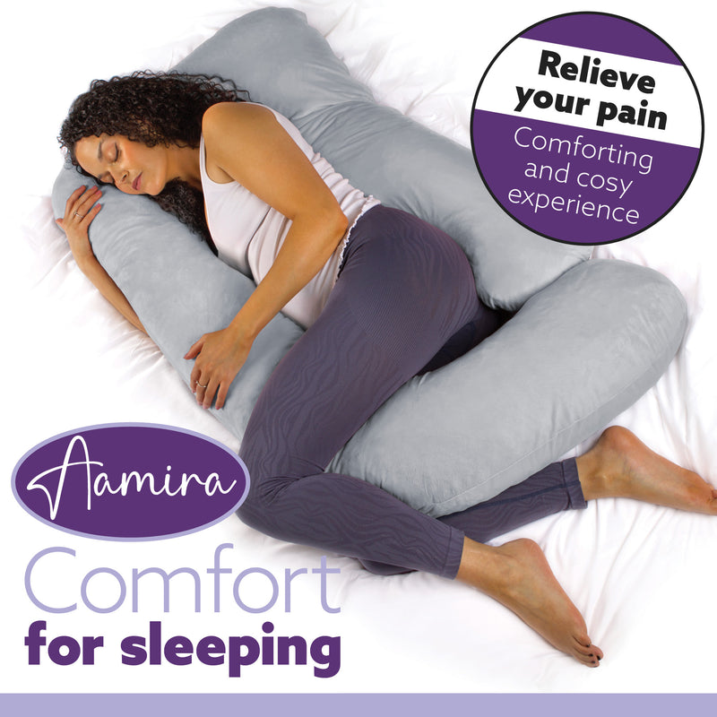 Aamira Aamira Pregnancy Pillow | Light Grey Memory Foam Maternity Cushion J Shaped