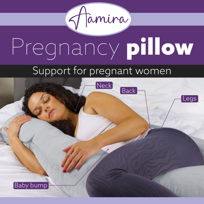 Aamira Aamira Pregnancy Pillow | Light Grey Memory Foam Maternity Cushion J Shaped