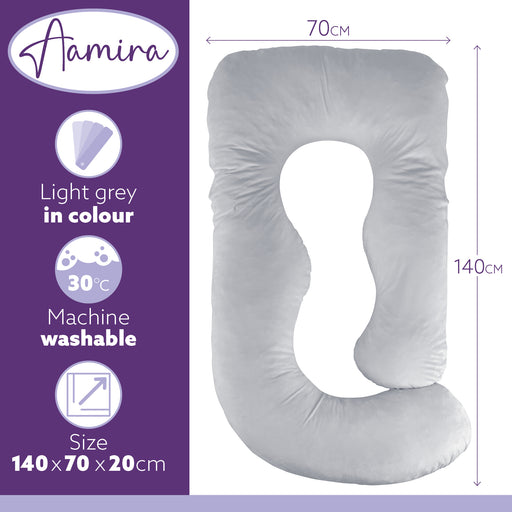 Aamira Aamira Pregnancy Pillow | Light Grey Memory Foam Maternity Cushion J Shaped
