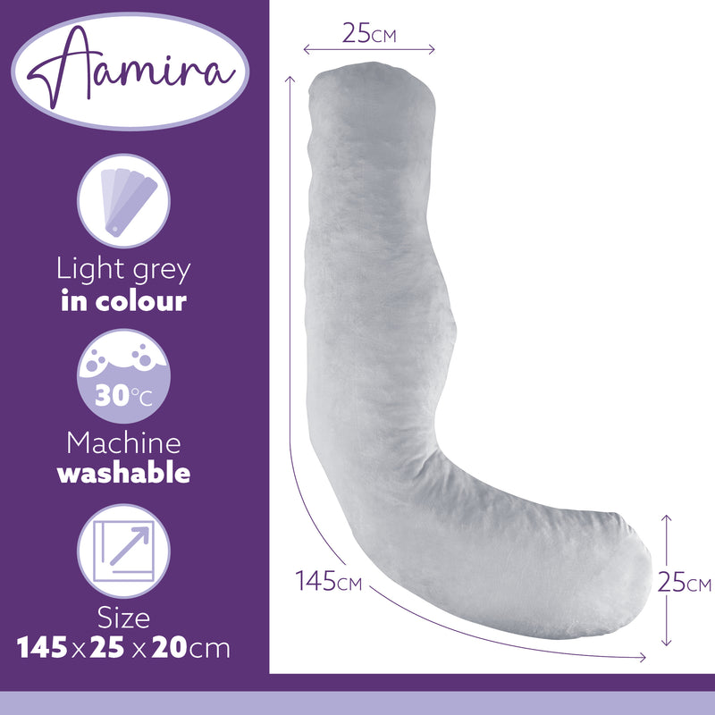 Aamira Aamira Pregnancy Pillow | Light Grey Memory Foam Maternity Cushion L Shaped