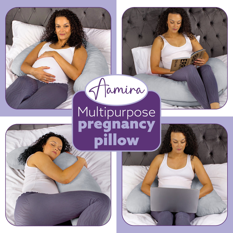 Aamira Aamira Pregnancy Pillow | Light Grey Memory Foam Maternity Cushion L Shaped