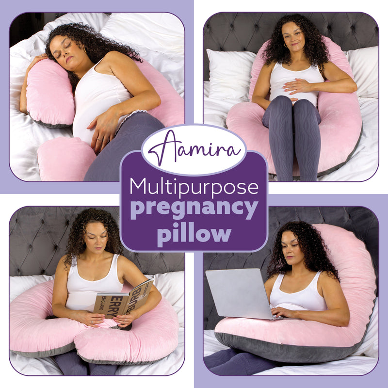 Aamira Aamira Pregnancy Pillow | Pink Memory Foam Maternity Cushion C Shaped