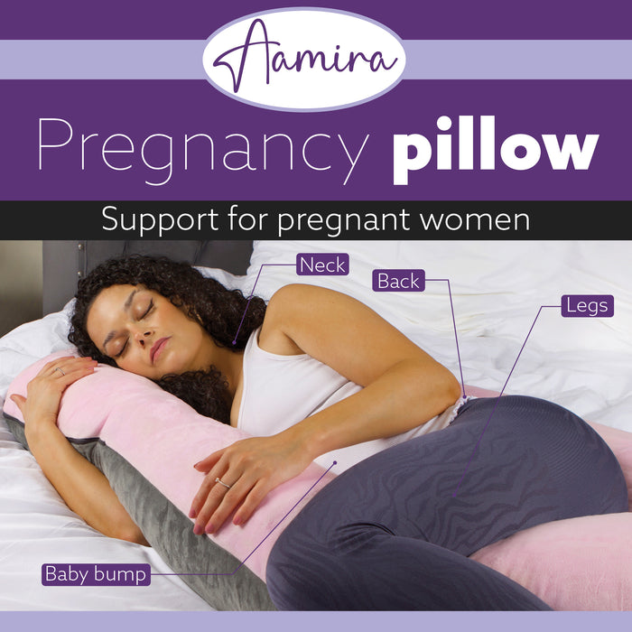 Aamira Aamira Pregnancy Pillow | Pink Memory Foam Maternity Cushion J Shaped