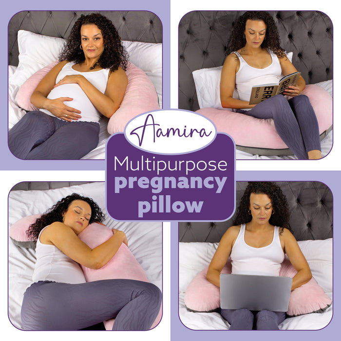Aamira Aamira Pregnancy Pillow | Pink Memory Foam Maternity Cushion L Shaped