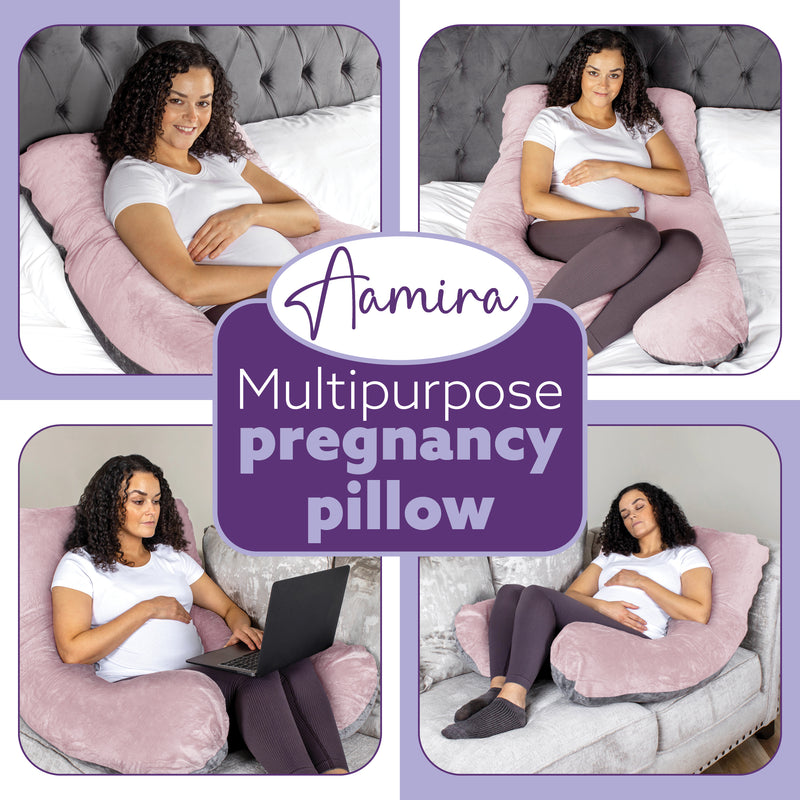 Aamira Aamira Pregnancy Pillow | Pink Memory Foam Maternity Cushion U Shaped
