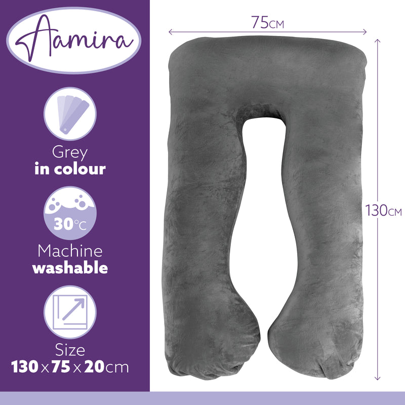 Aamira Aamira U Shape Pregnancy Maternity Pillow | Memory Foam Cushion Dark Grey