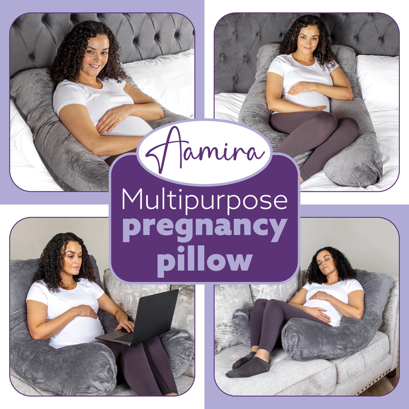 Aamira Aamira U Shape Pregnancy Maternity Pillow | Memory Foam Cushion Dark Grey