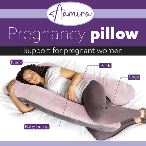 Aamira Aamira U Shape Pregnancy Maternity Pillow | Memory Foam Cushion Grey & Pink