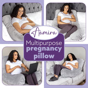 Aamira Aamira U Shape Pregnancy Maternity Pillow | Memory Foam Cushion Light Grey