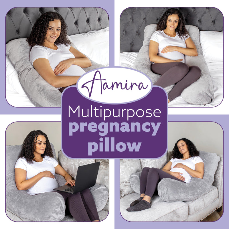 Aamira Aamira U Shape Pregnancy Maternity Pillow | Memory Foam Cushion Light Grey