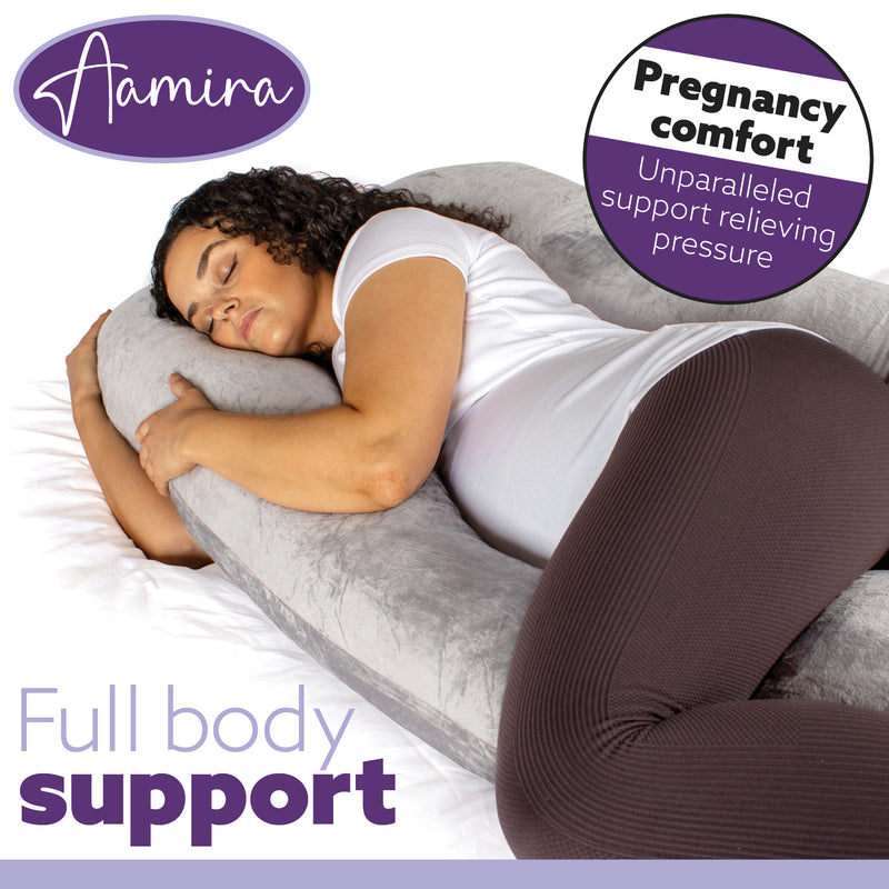 Aamira Aamira U Shape Pregnancy Maternity Pillow | Memory Foam Cushion Light Grey
