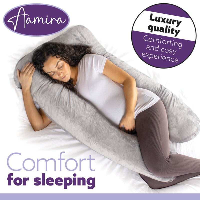 Aamira Aamira U Shape Pregnancy Maternity Pillow | Memory Foam Cushion Light Grey