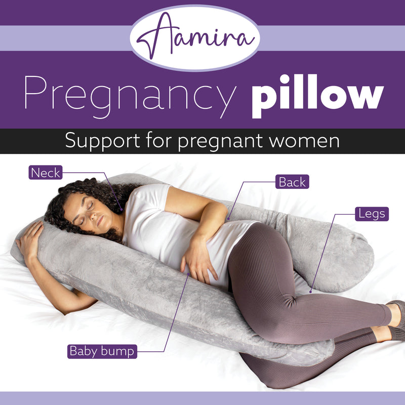 Aamira Aamira U Shape Pregnancy Maternity Pillow | Memory Foam Cushion Light Grey