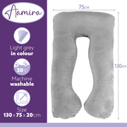 Aamira Aamira U Shape Pregnancy Maternity Pillow | Memory Foam Cushion Light Grey