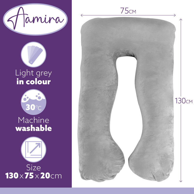 Aamira Aamira U Shape Pregnancy Maternity Pillow | Memory Foam Cushion Light Grey