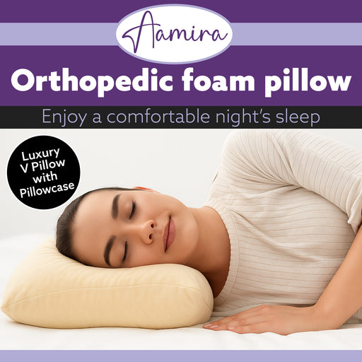 Aamira Aamira V Shaped Pillow Memory Foam Premium Pillow | Cream Bed Pillow
