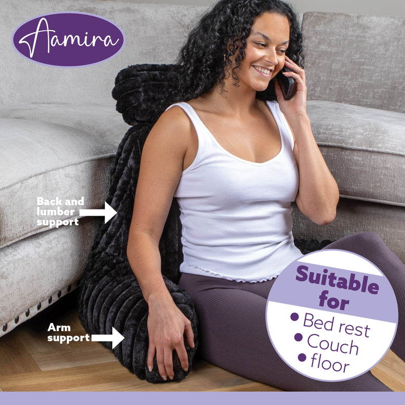 Aamira Aamira X Large Cuddle Cushion Black | Faux Fur Reading Pillow Back Support