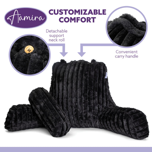 Aamira Aamira X Large Cuddle Cushion Black | Faux Fur Reading Pillow Back Support