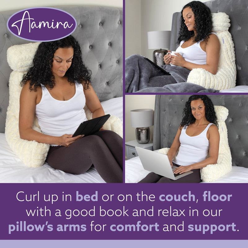 Aamira Aamira X Large Cuddle Cushion Cream | Faux Fur Reading Pillow Back Support