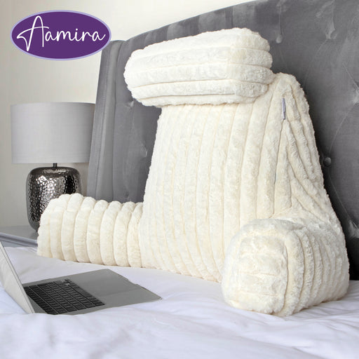 Aamira Aamira X Large Cuddle Cushion Cream | Faux Fur Reading Pillow Back Support