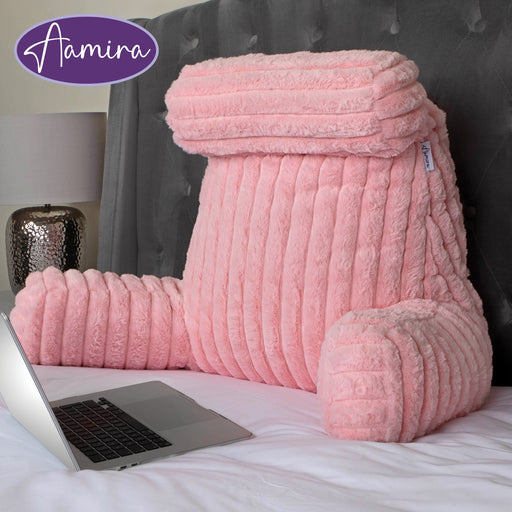 Aamira Aamira X Large Cuddle Cushion Pink | Faux Fur Reading Pillow Back Support