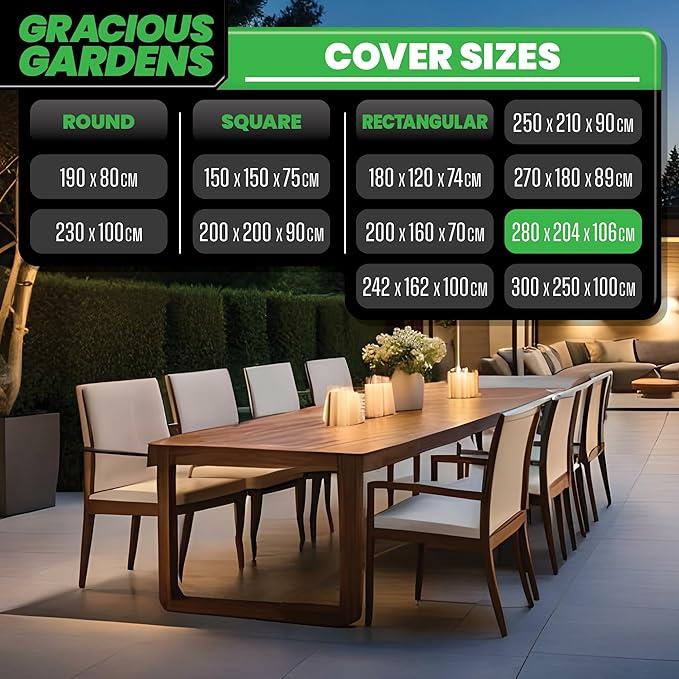 Gracious Gardens Garden Furniture Cover 280 x 204 x 106cm Rectangular Heavy Duty Oxford Fabric