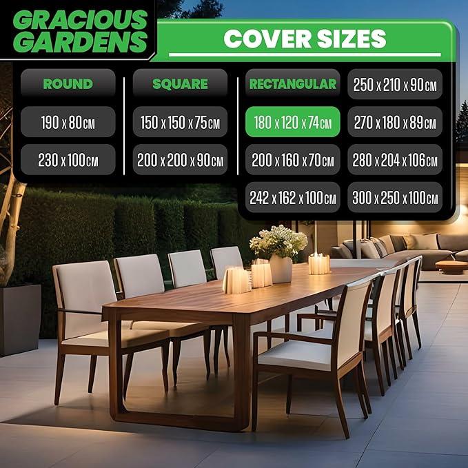 Gracious Gardens Garden Furniture Cover 180 x 120 x 74cm Rectangular Heavy Duty Oxford Fabric