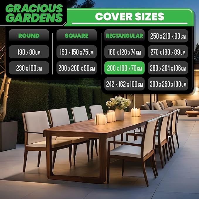 Gracious Gardens Garden Furniture Cover 200 x 200 x 70cm Rectangular Heavy Duty Oxford Fabric