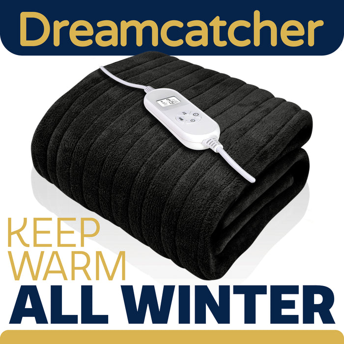 Dreamcatcher Dreamcatcher Black Electric Heated Throw | Soft Fleece Blanket with Timer