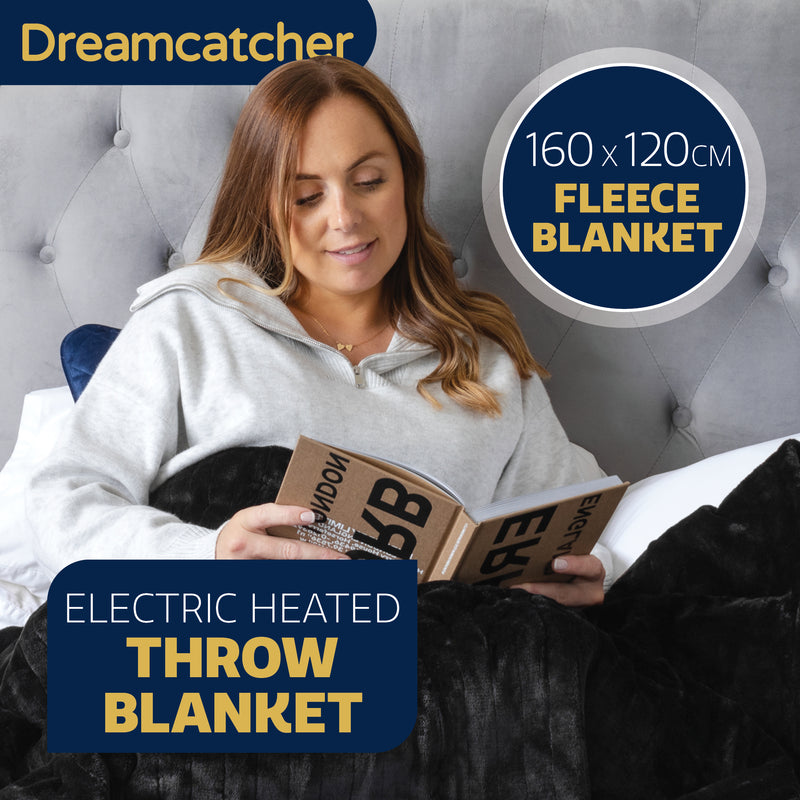 Dreamcatcher Dreamcatcher Black Electric Heated Throw | Soft Fleece Blanket with Timer