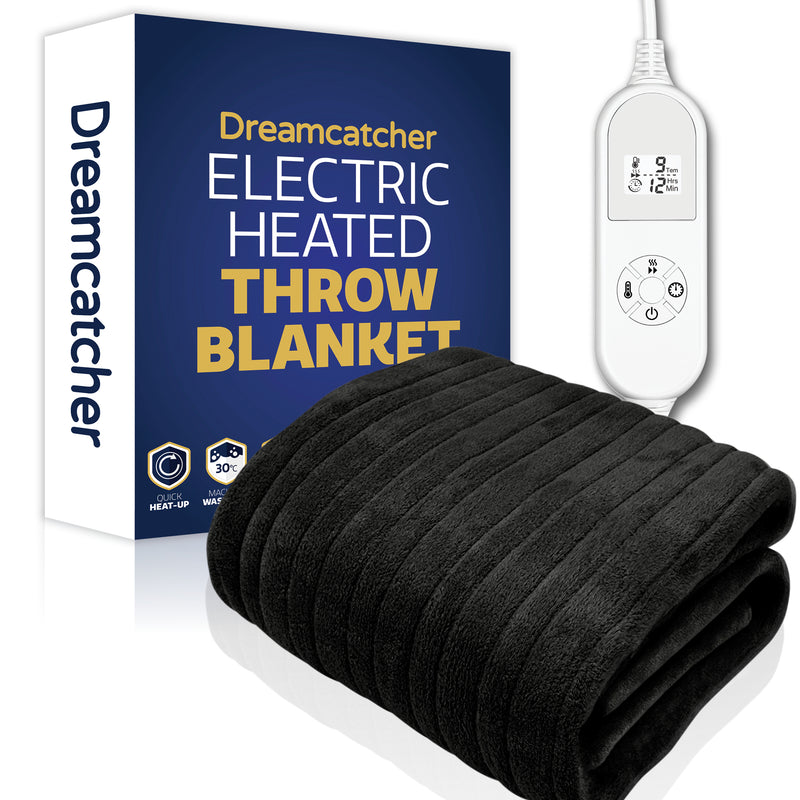 Dreamcatcher Dreamcatcher Black Electric Heated Throw | Soft Fleece Blanket with Timer
