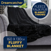 Dreamcatcher Dreamcatcher Black Faux Fur Throw Blanket | Soft Fluffy Sofa Throw