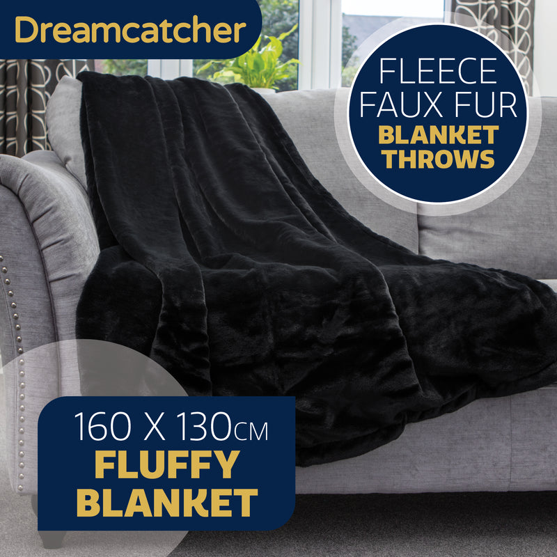 Dreamcatcher Dreamcatcher Black Faux Fur Throw Blanket | Soft Fluffy Sofa Throw