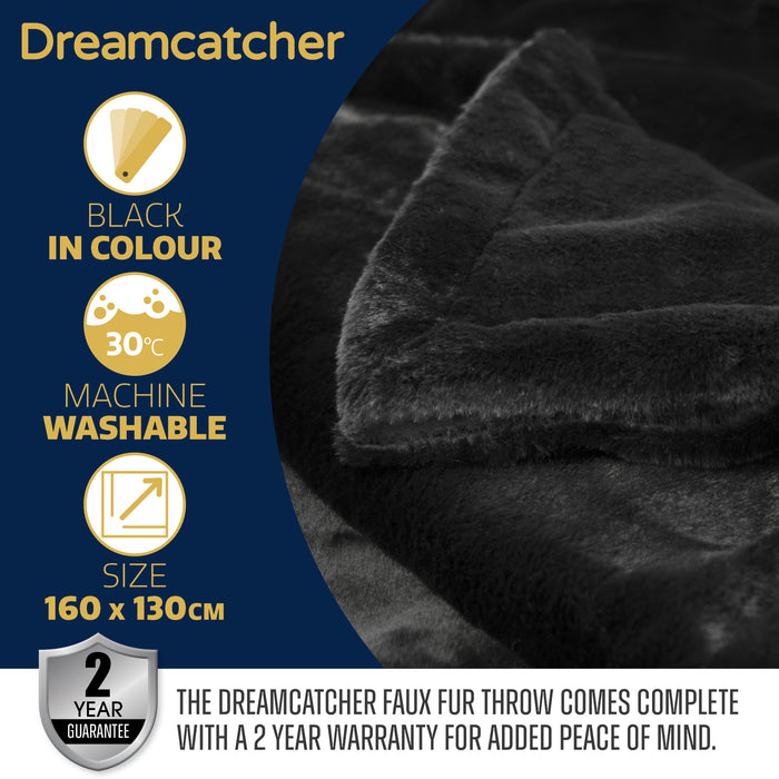Dreamcatcher Dreamcatcher Black Faux Fur Throw Blanket | Soft Fluffy Sofa Throw