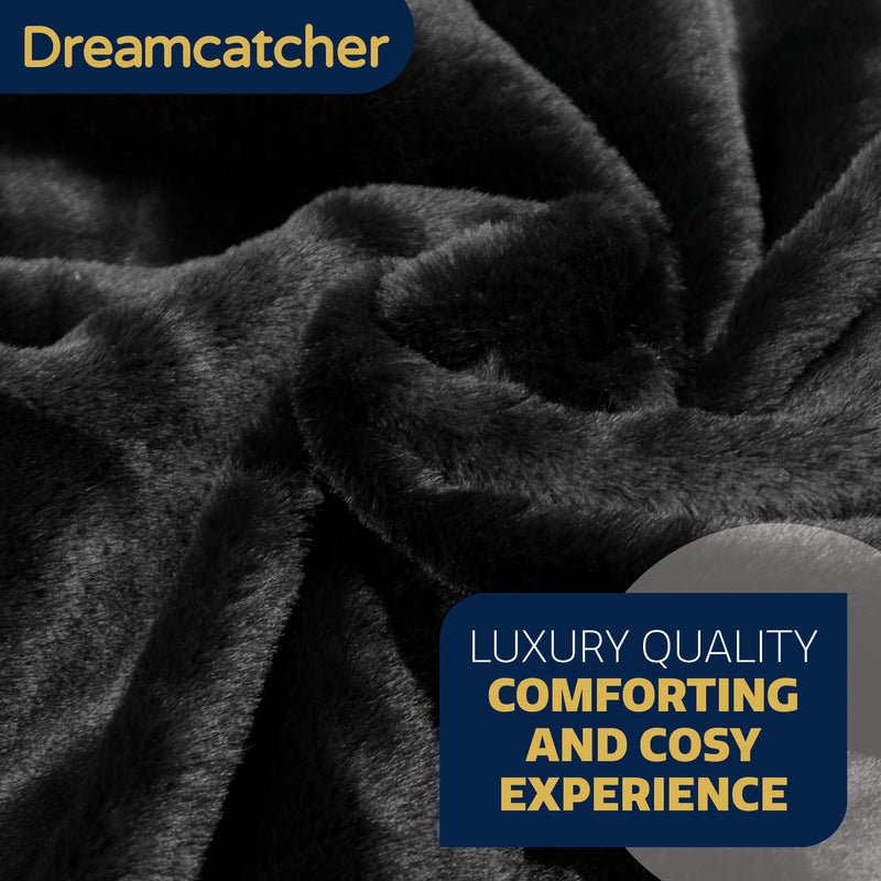 Dreamcatcher Dreamcatcher Black Faux Fur Throw Blanket | Soft Fluffy Sofa Throw