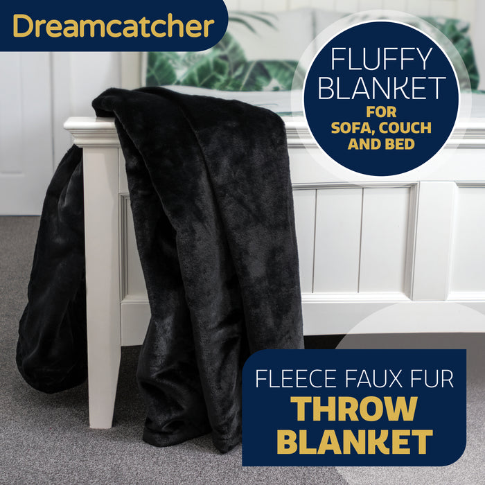 Dreamcatcher Dreamcatcher Black Faux Fur Throw Blanket | Soft Fluffy Sofa Throw